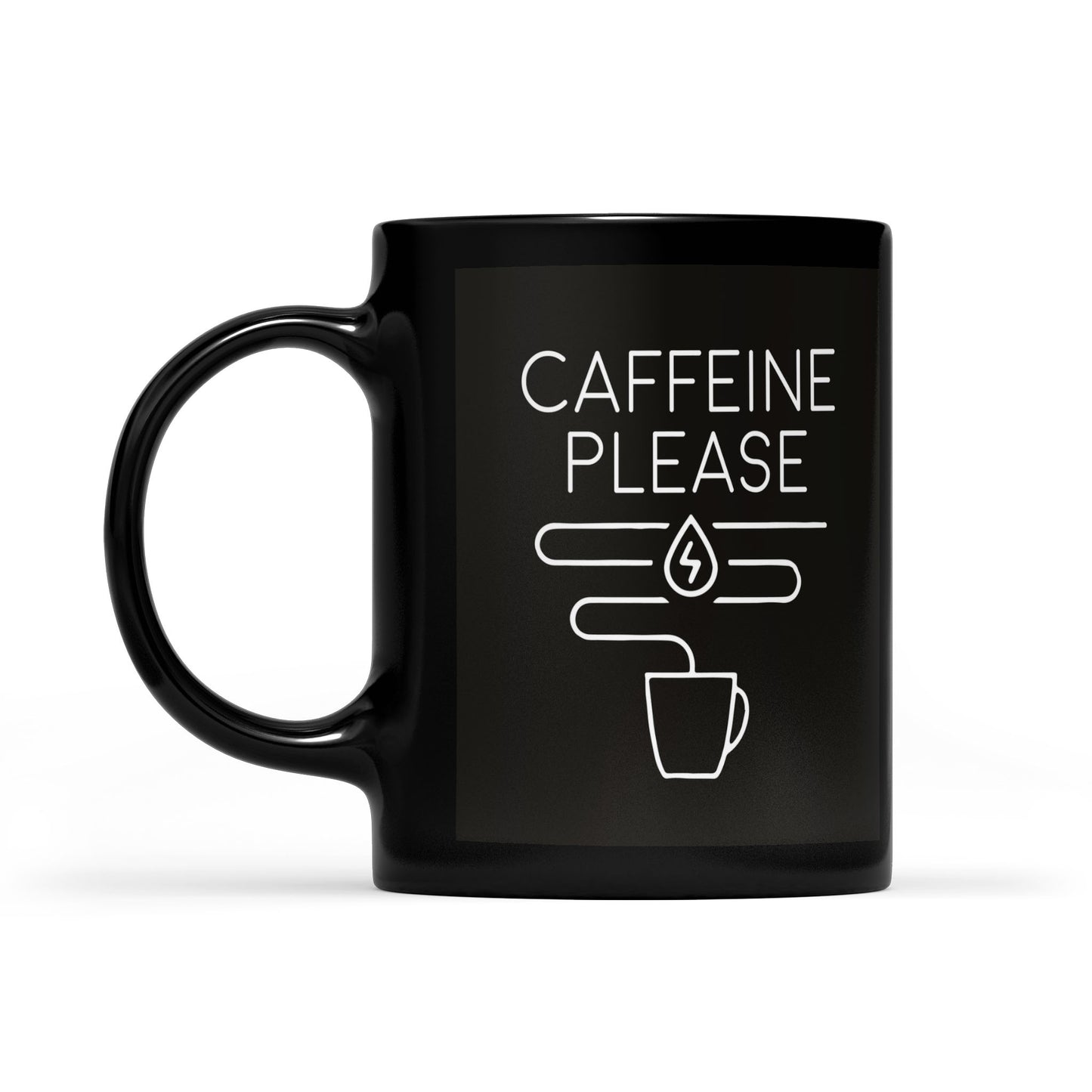 "Caffeine Please" Black Glossy Mug