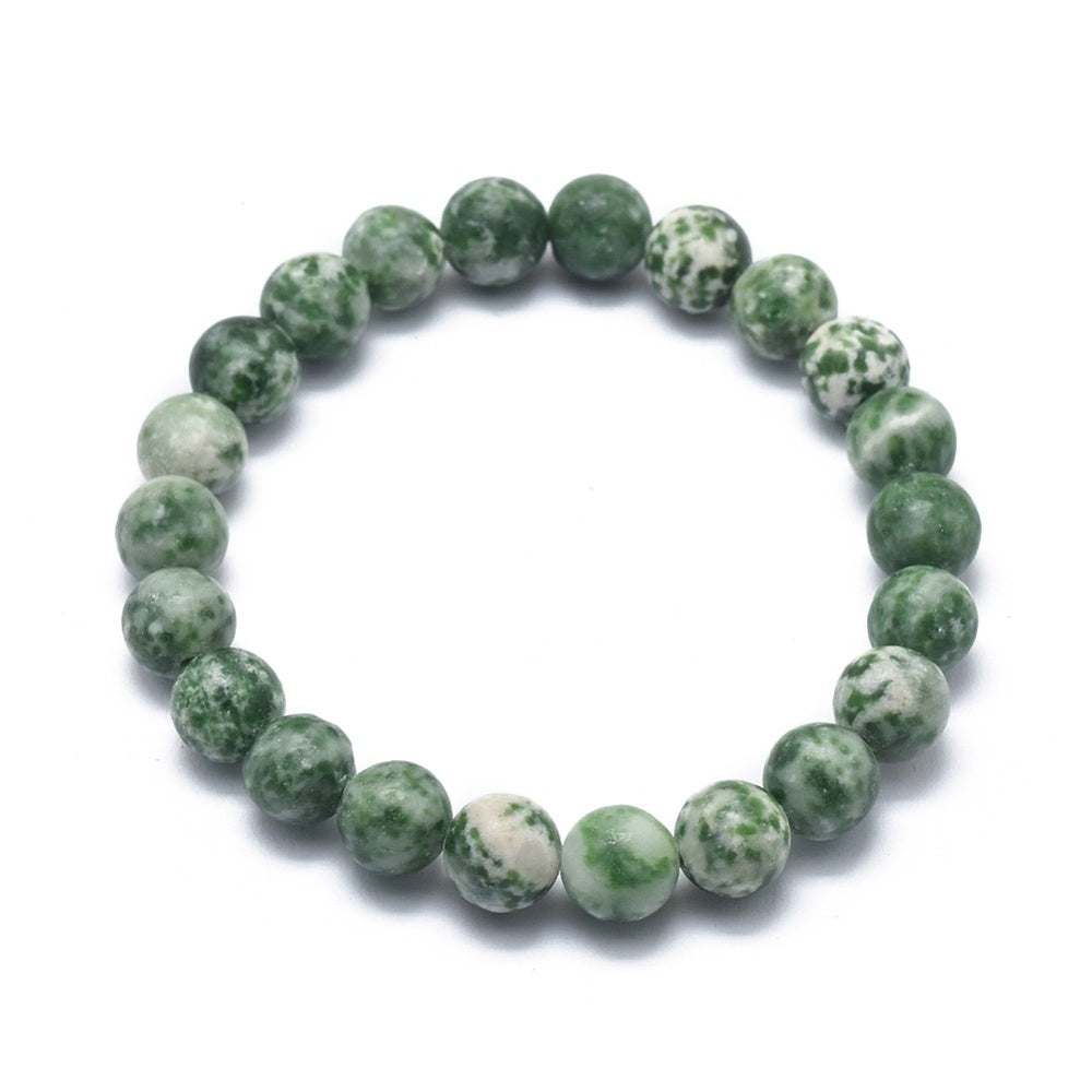 Natural Green Spot Jasper ~ 10mm Gemstone Bead Stretch Bracelets