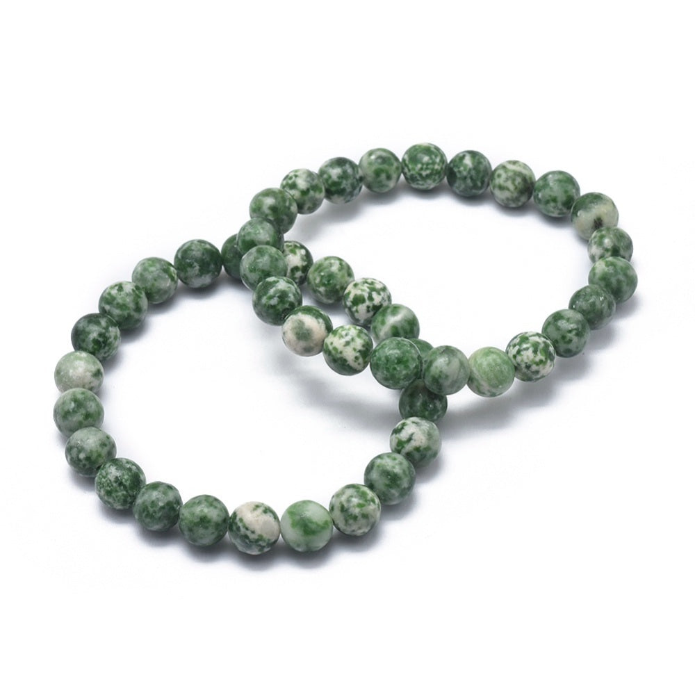 Natural Green Spot Jasper ~ 10mm Gemstone Bead Stretch Bracelets