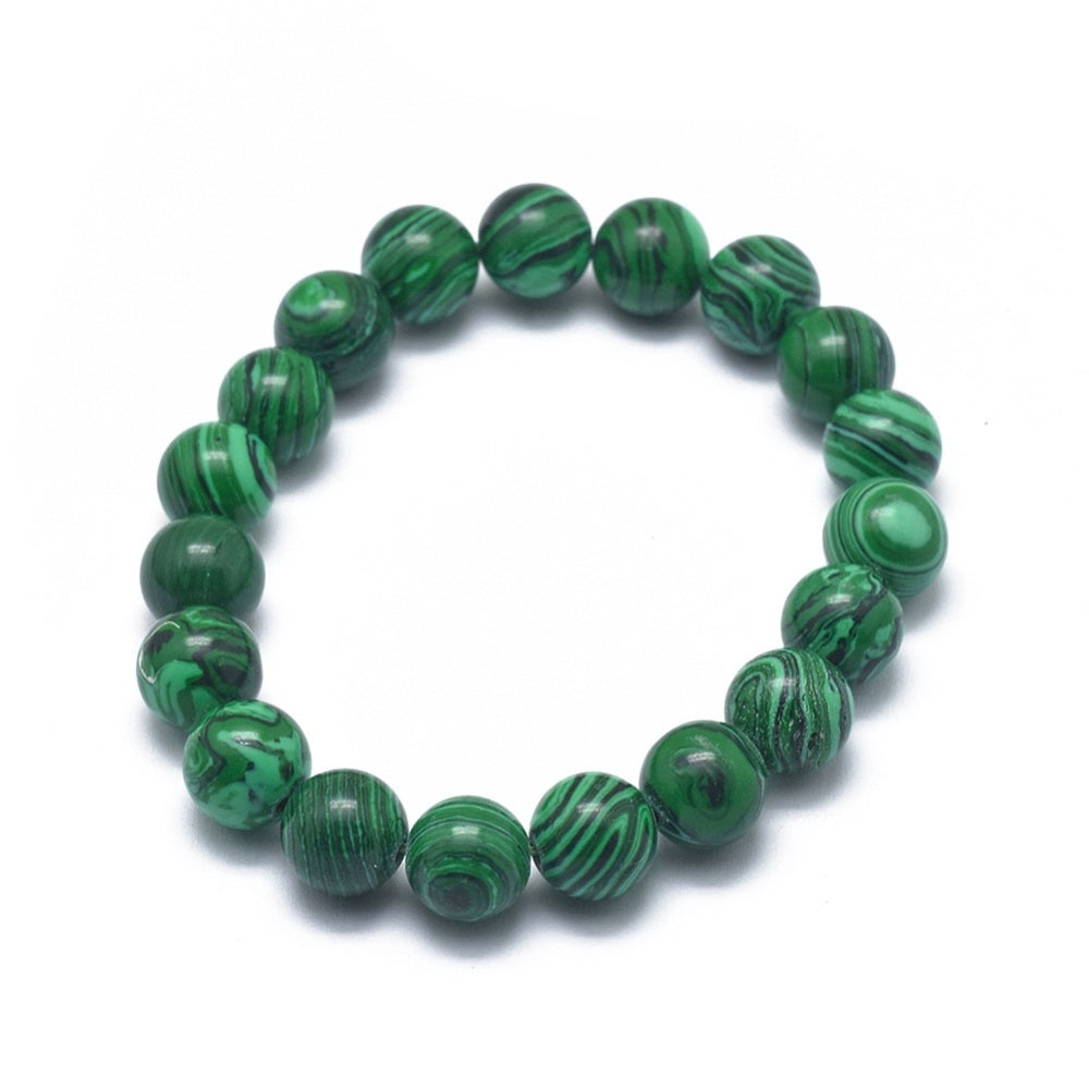 Synthetic Malachite ~ 10mm Gemstone Bead Stretch Bracelets