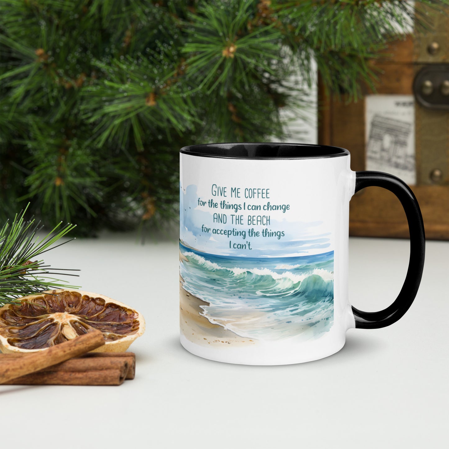 "Beach, Coffee & Change" Full Wrap Mug