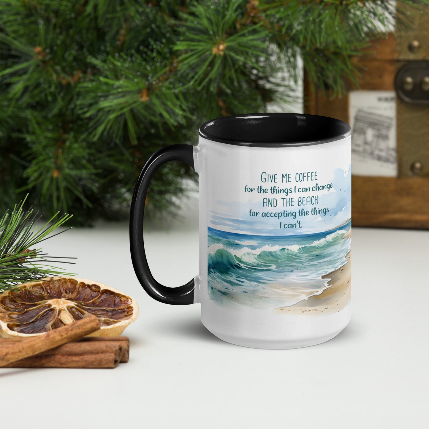 "Beach, Coffee & Change" Full Wrap Mug