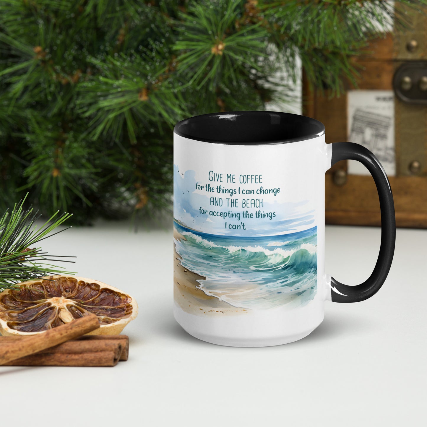 "Beach, Coffee & Change" Full Wrap Mug