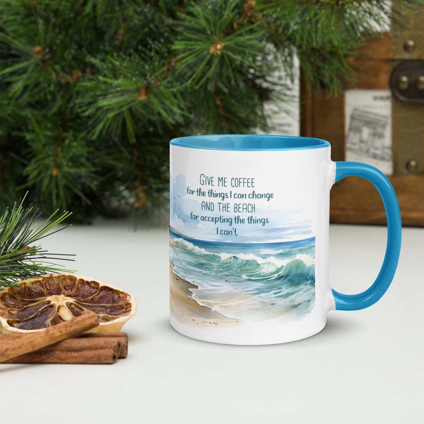 "Beach, Coffee & Change" Full Wrap Mug