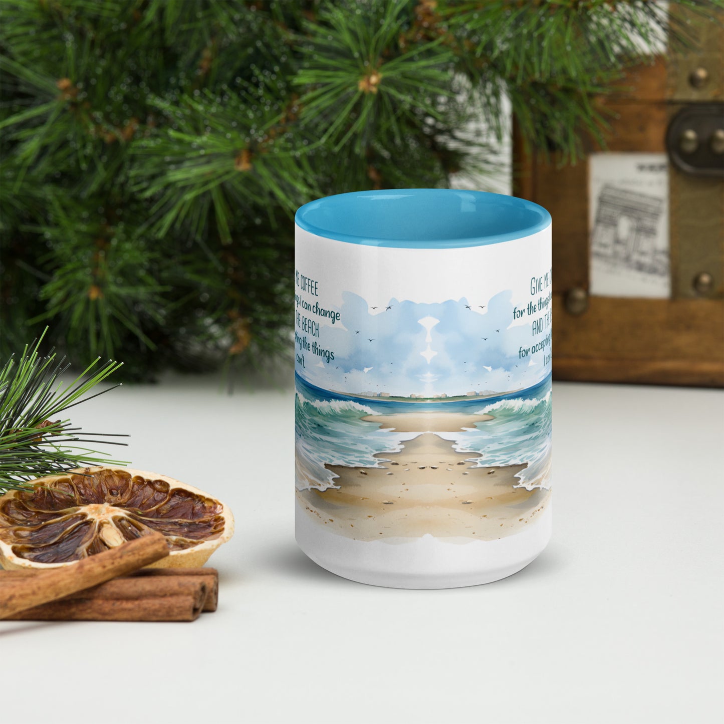 "Beach, Coffee & Change" Full Wrap Mug
