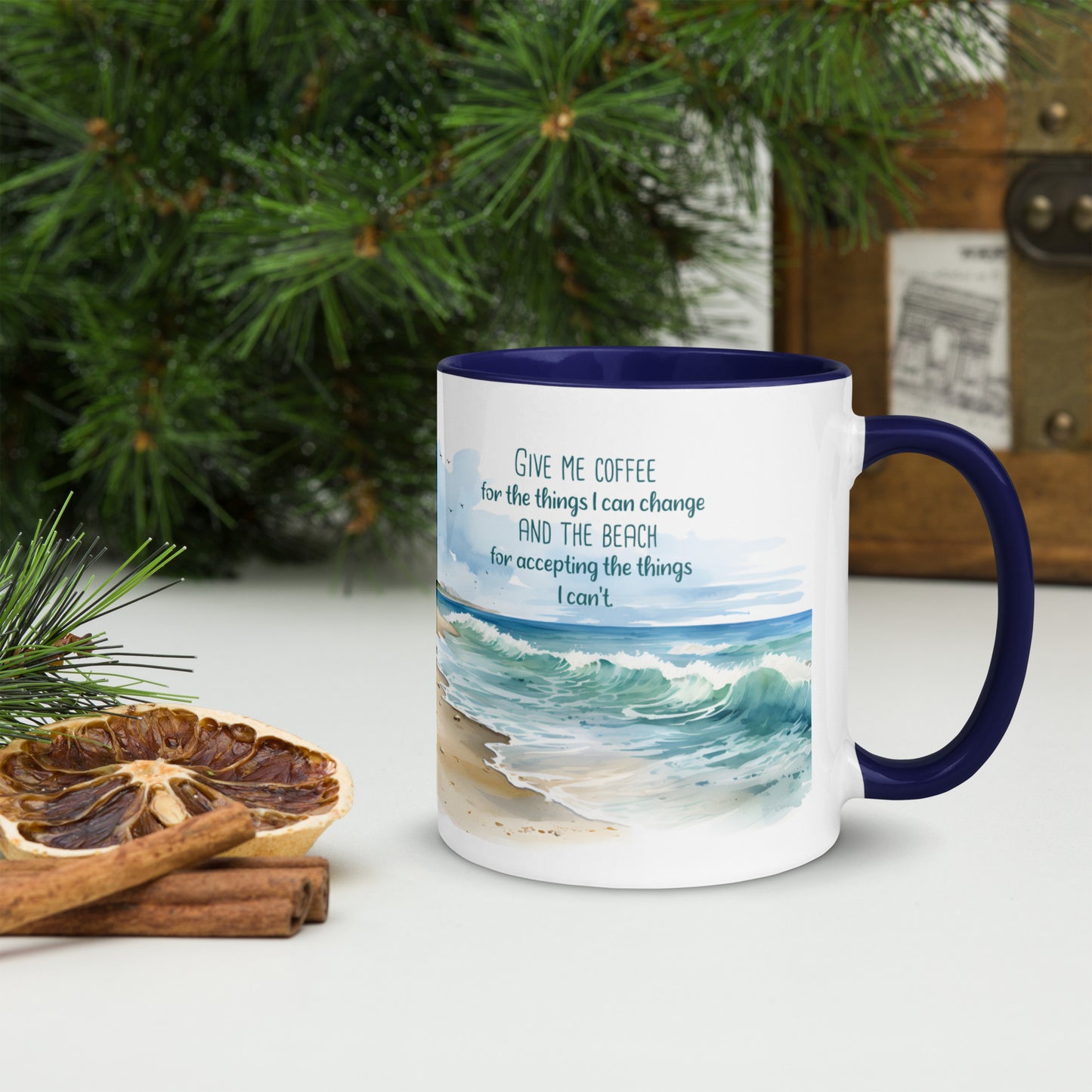 "Beach, Coffee & Change" Full Wrap Mug
