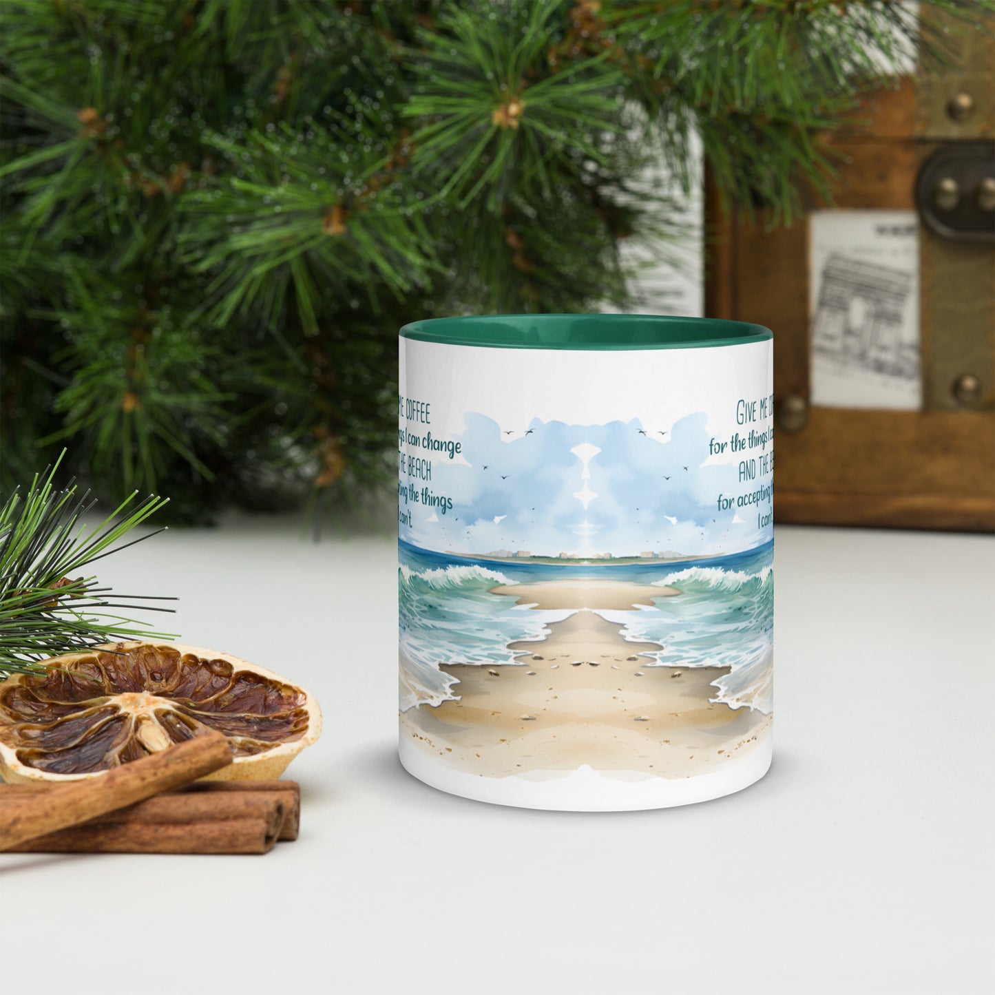 "Beach, Coffee & Change" Full Wrap Mug