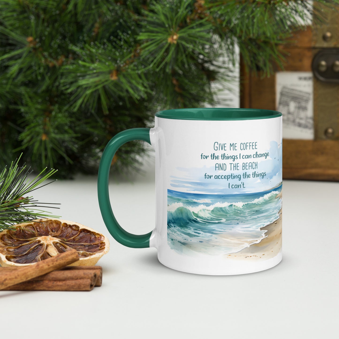 "Beach, Coffee & Change" Full Wrap Mug