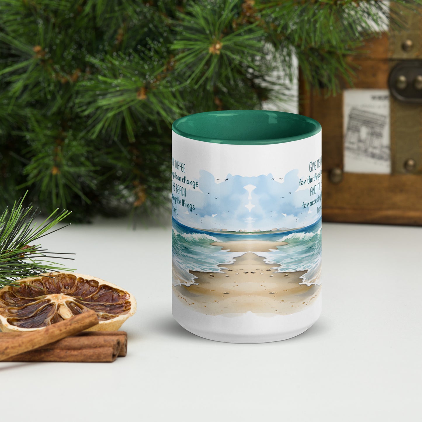 "Beach, Coffee & Change" Full Wrap Mug
