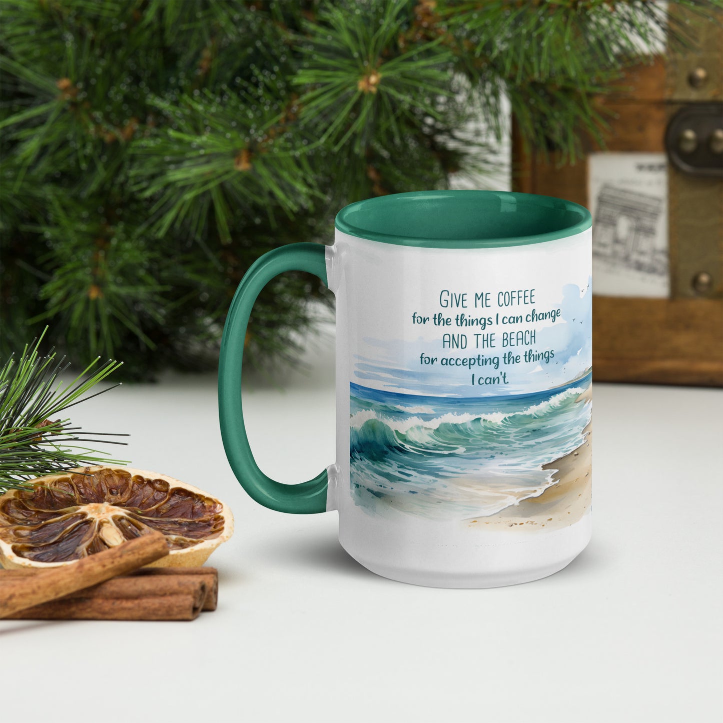 "Beach, Coffee & Change" Full Wrap Mug