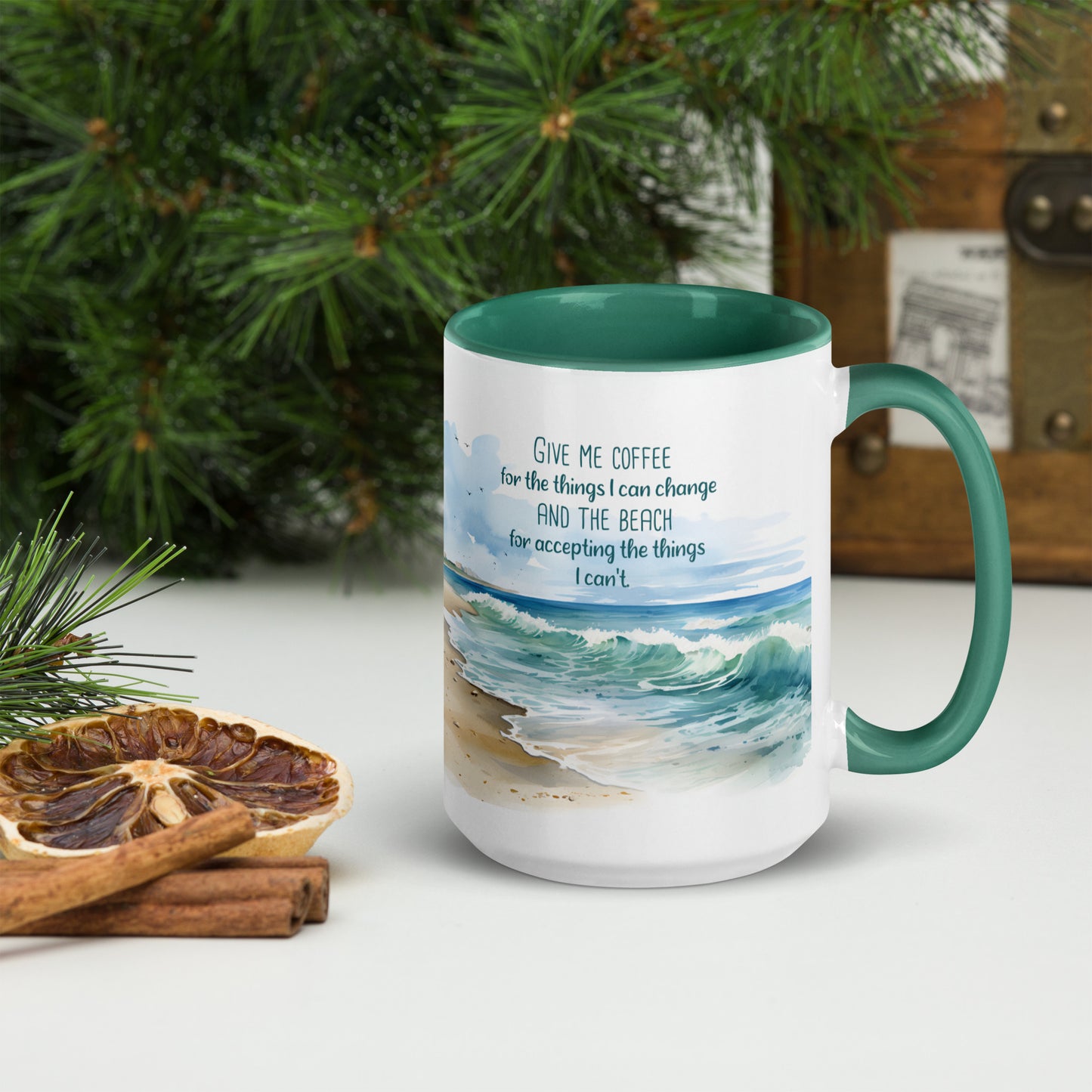 "Beach, Coffee & Change" Full Wrap Mug