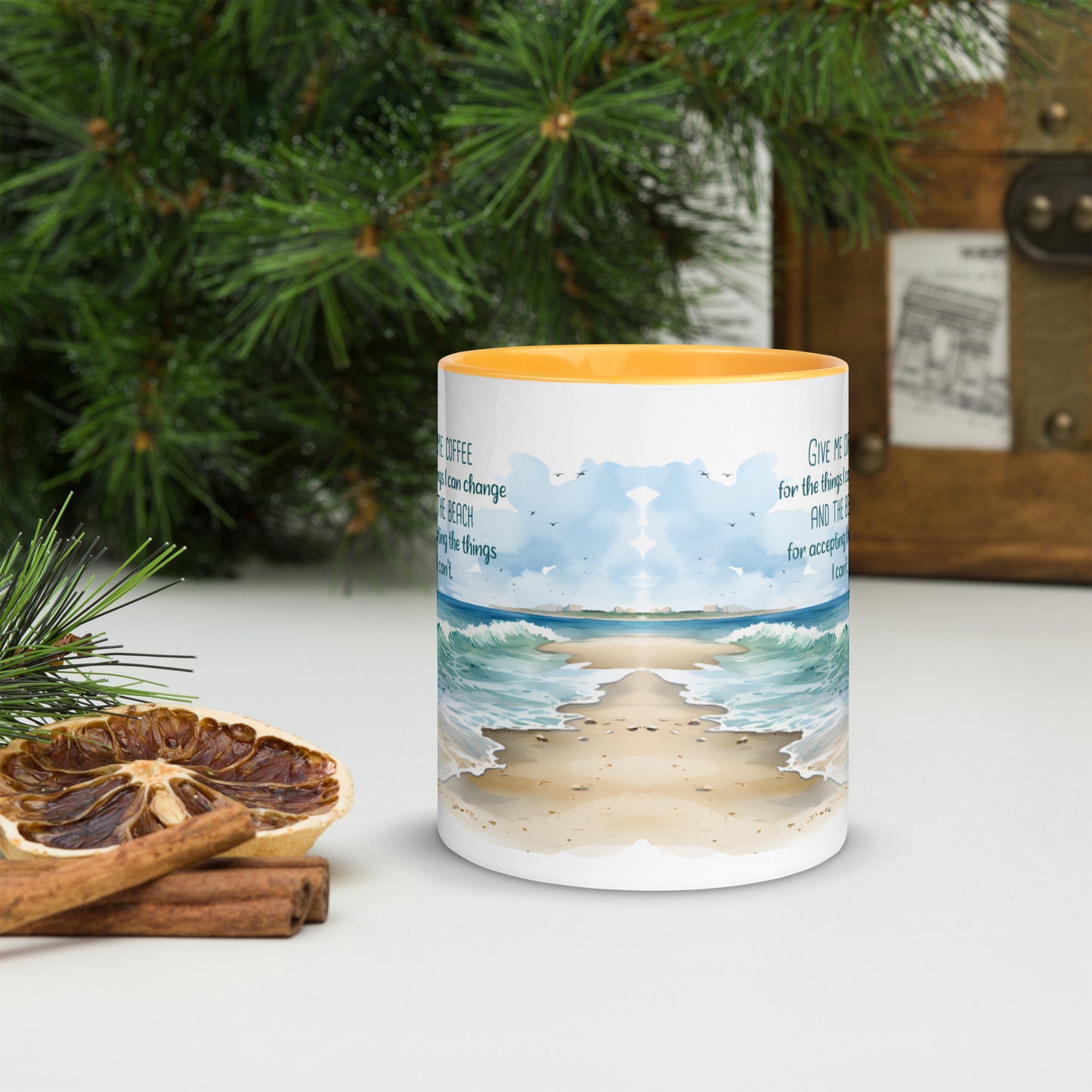 "Beach, Coffee & Change" Full Wrap Mug