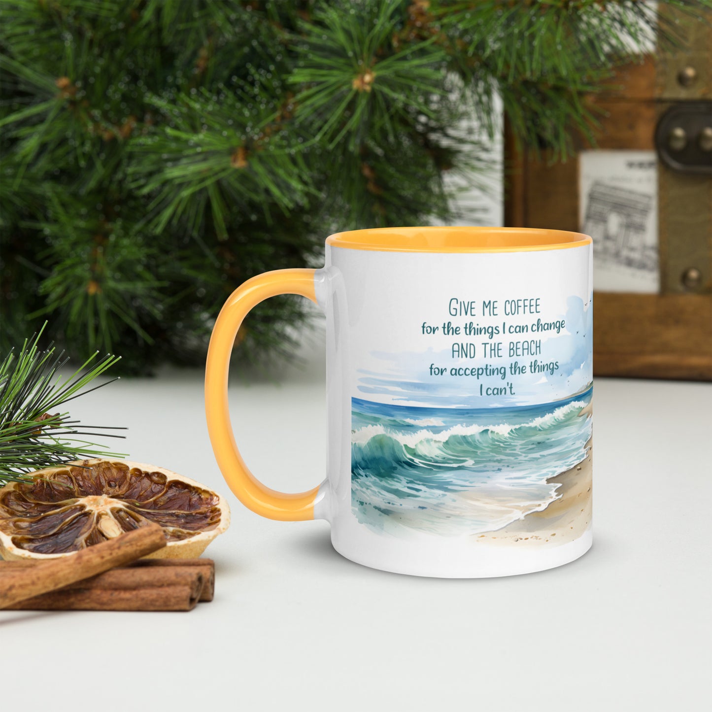 "Beach, Coffee & Change" Full Wrap Mug