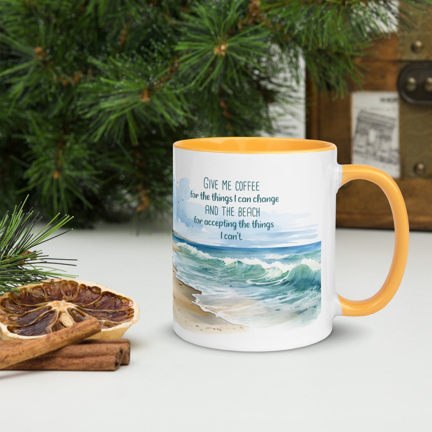 "Beach, Coffee & Change" Full Wrap Mug