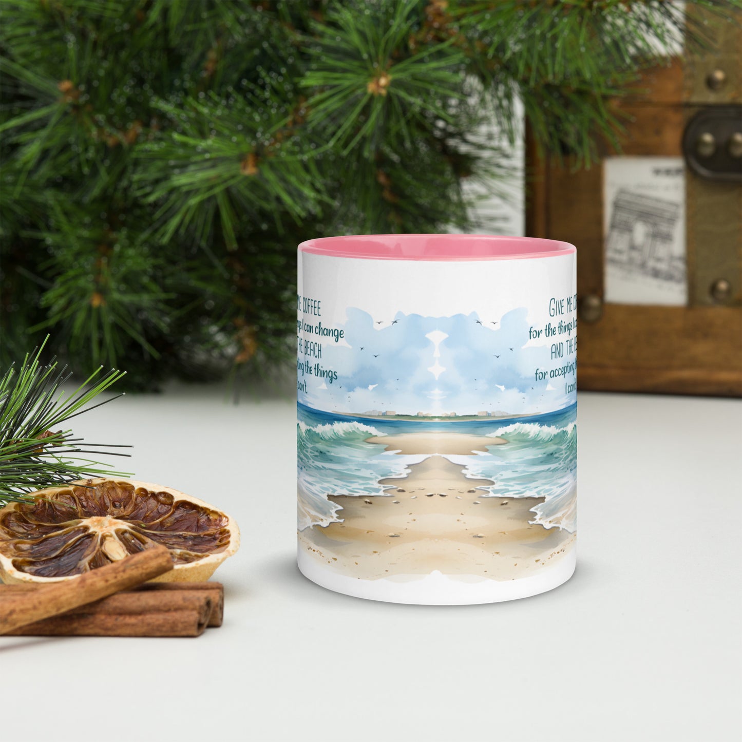 "Beach, Coffee & Change" Full Wrap Mug