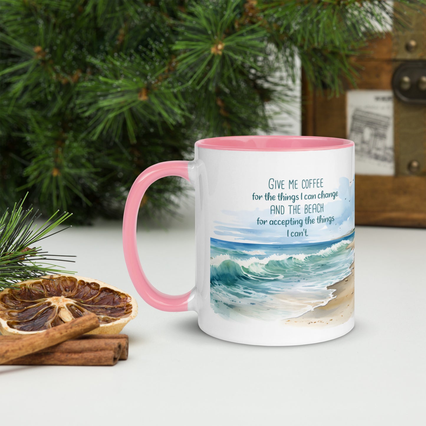"Beach, Coffee & Change" Full Wrap Mug