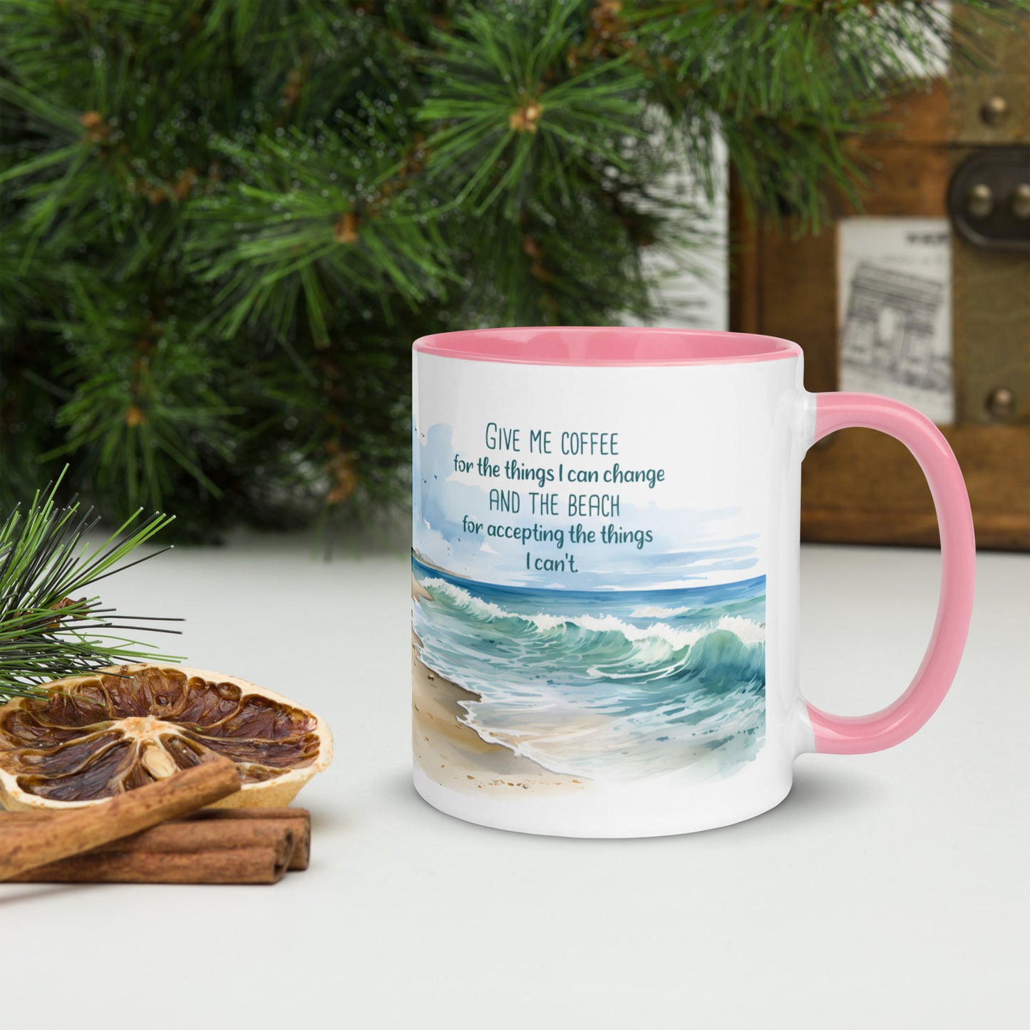 "Beach, Coffee & Change" Full Wrap Mug