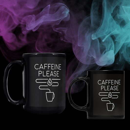 "Caffeine Please" Black Glossy Mug