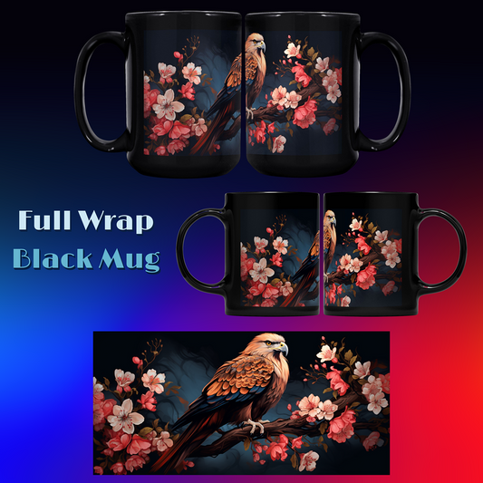 "Eagle On A Tree" Artistic Full Wrap Black Mug