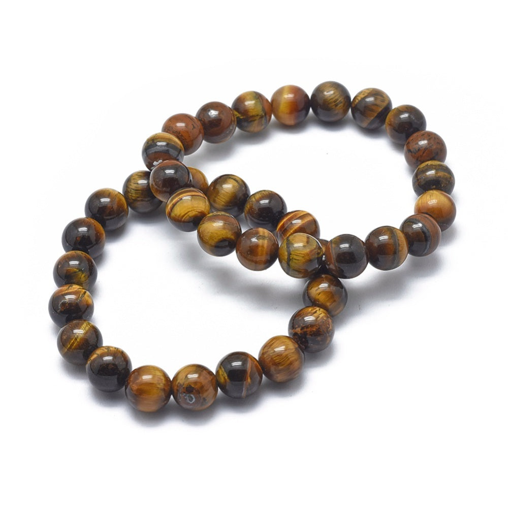 Natural Tiger Eye ~ 10mm Gemstone Bead Stretch Bracelets