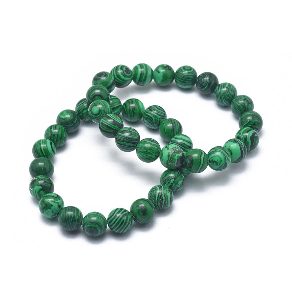 Synthetic Malachite ~ 10mm Gemstone Bead Stretch Bracelets