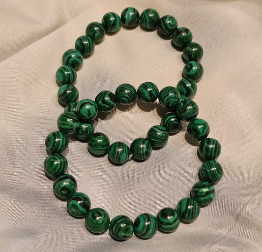 Synthetic Malachite ~ 10mm Gemstone Bead Stretch Bracelets