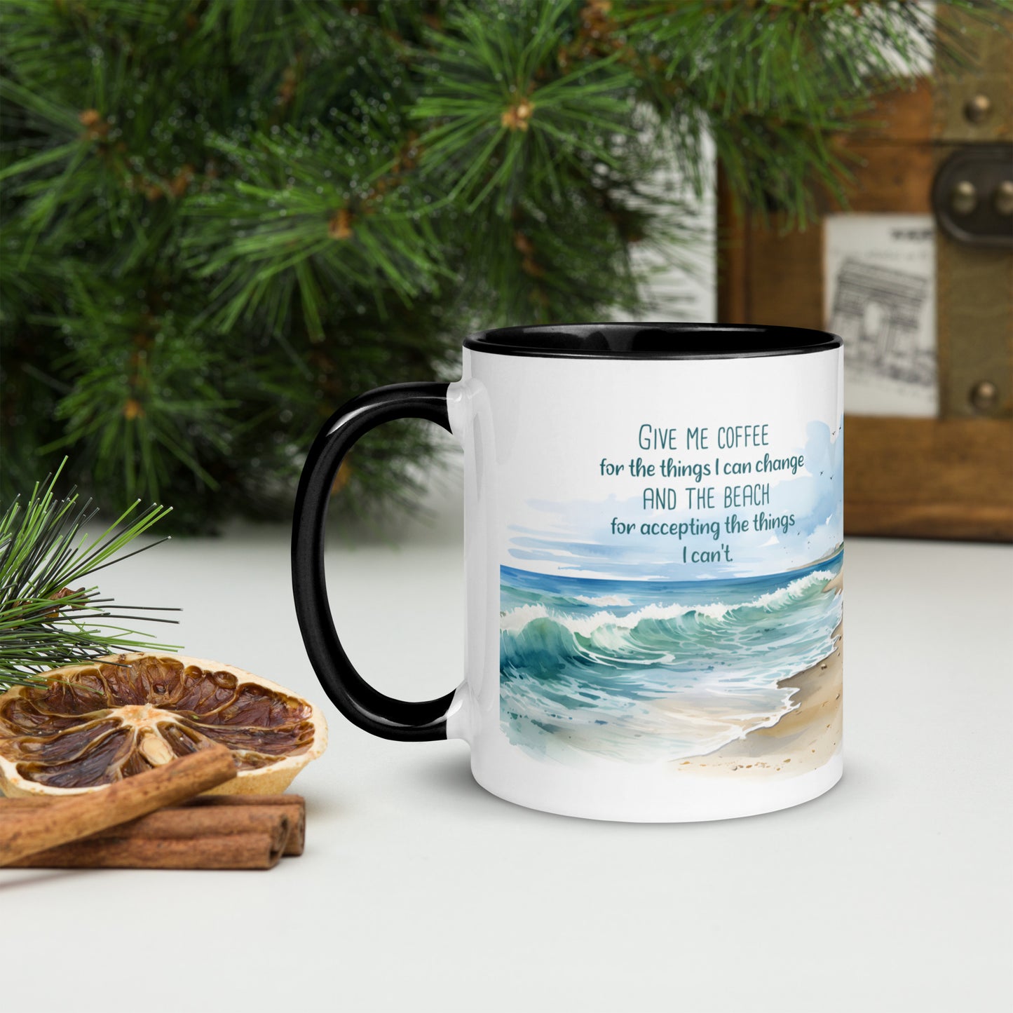 "Beach, Coffee & Change" Full Wrap Mug