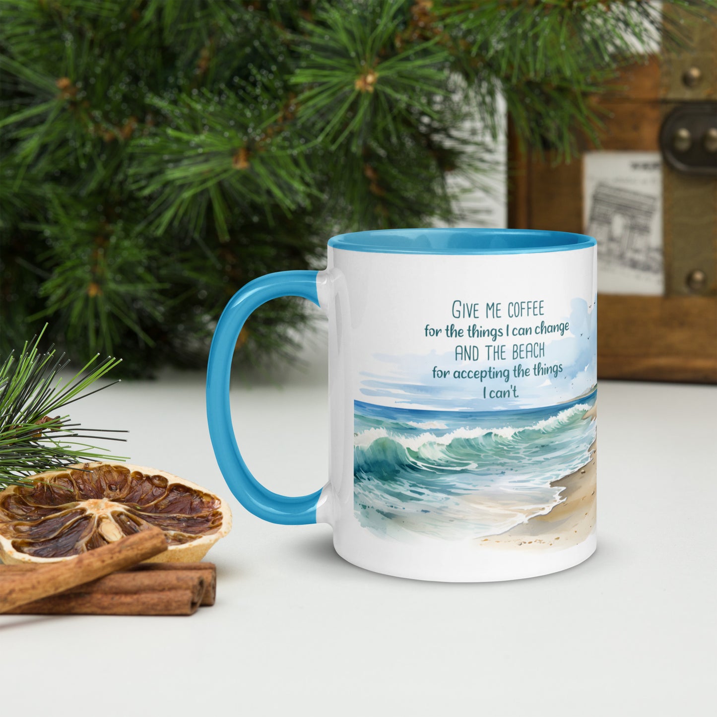 "Beach, Coffee & Change" Full Wrap Mug