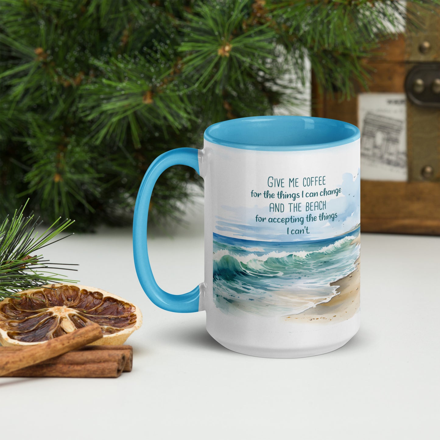 "Beach, Coffee & Change" Full Wrap Mug